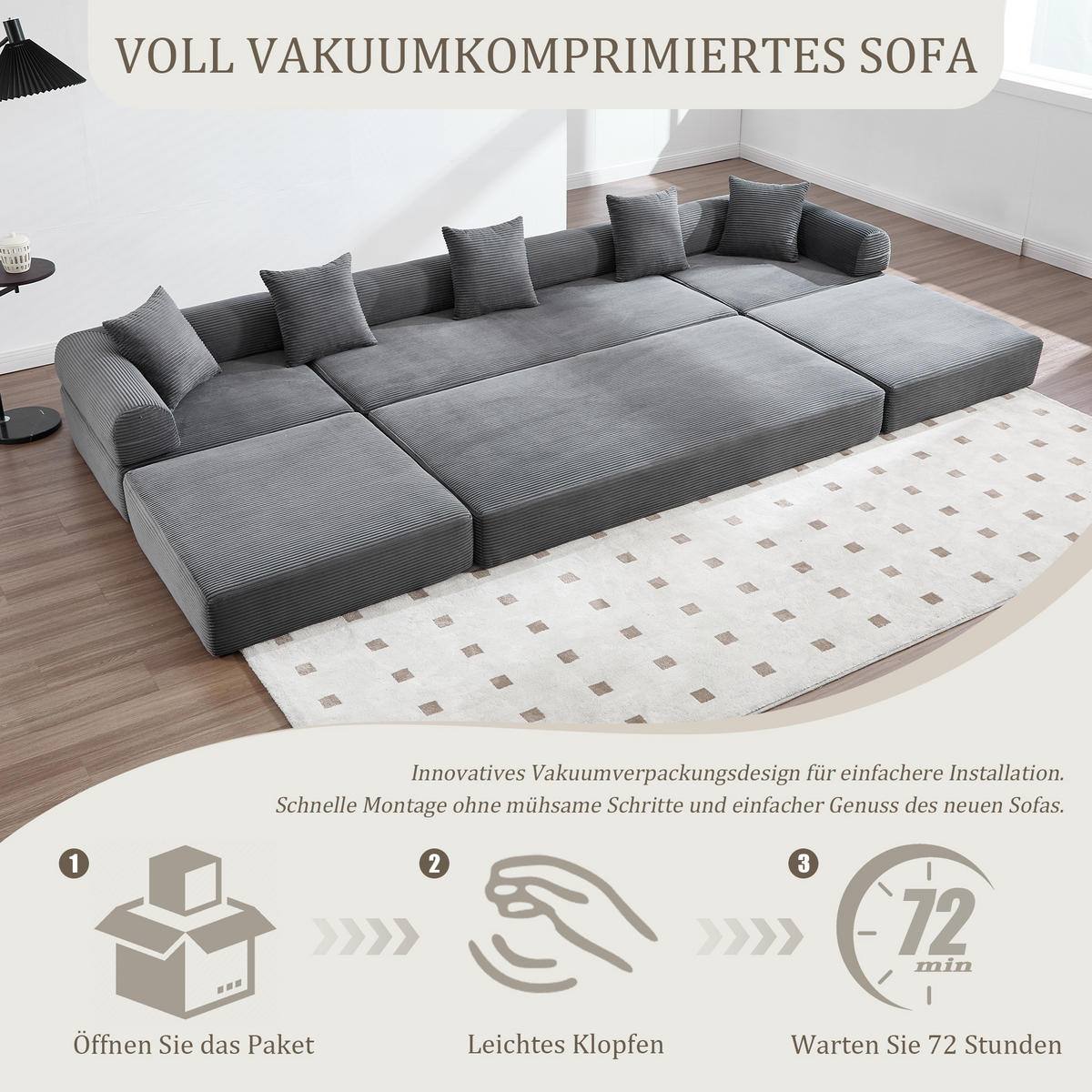SCHLAFSOFA 270/180/64 cm Dunkelgrau mit Integrierte Seitentaschen - Dunkelgrau, Textil (270/64/180cm) - Oxeza