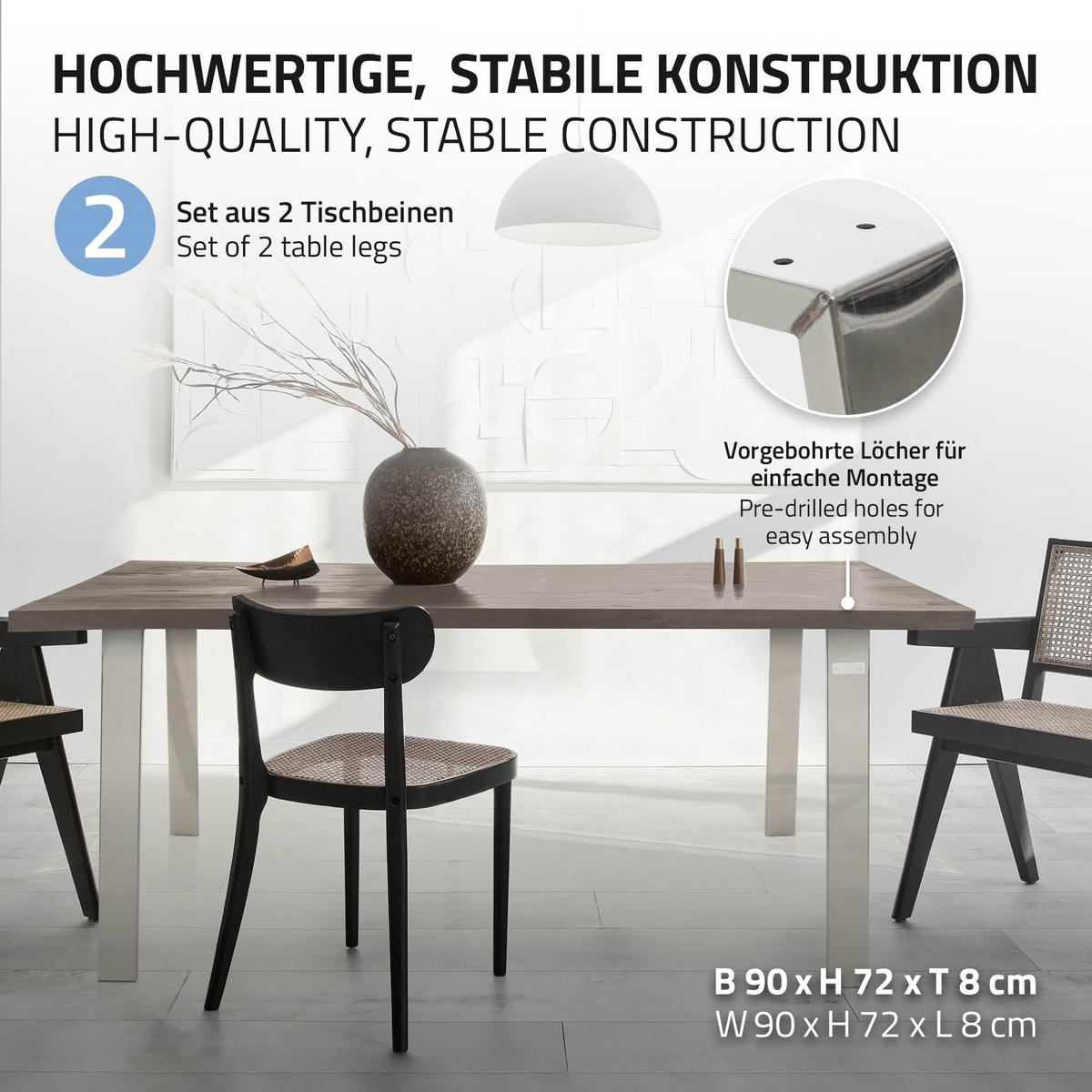 TISCHBEINE 2er Set Loft 90 x 72 cm Silber - Silberfarben, Metall (90/8/72cm) - ML-DESIGN