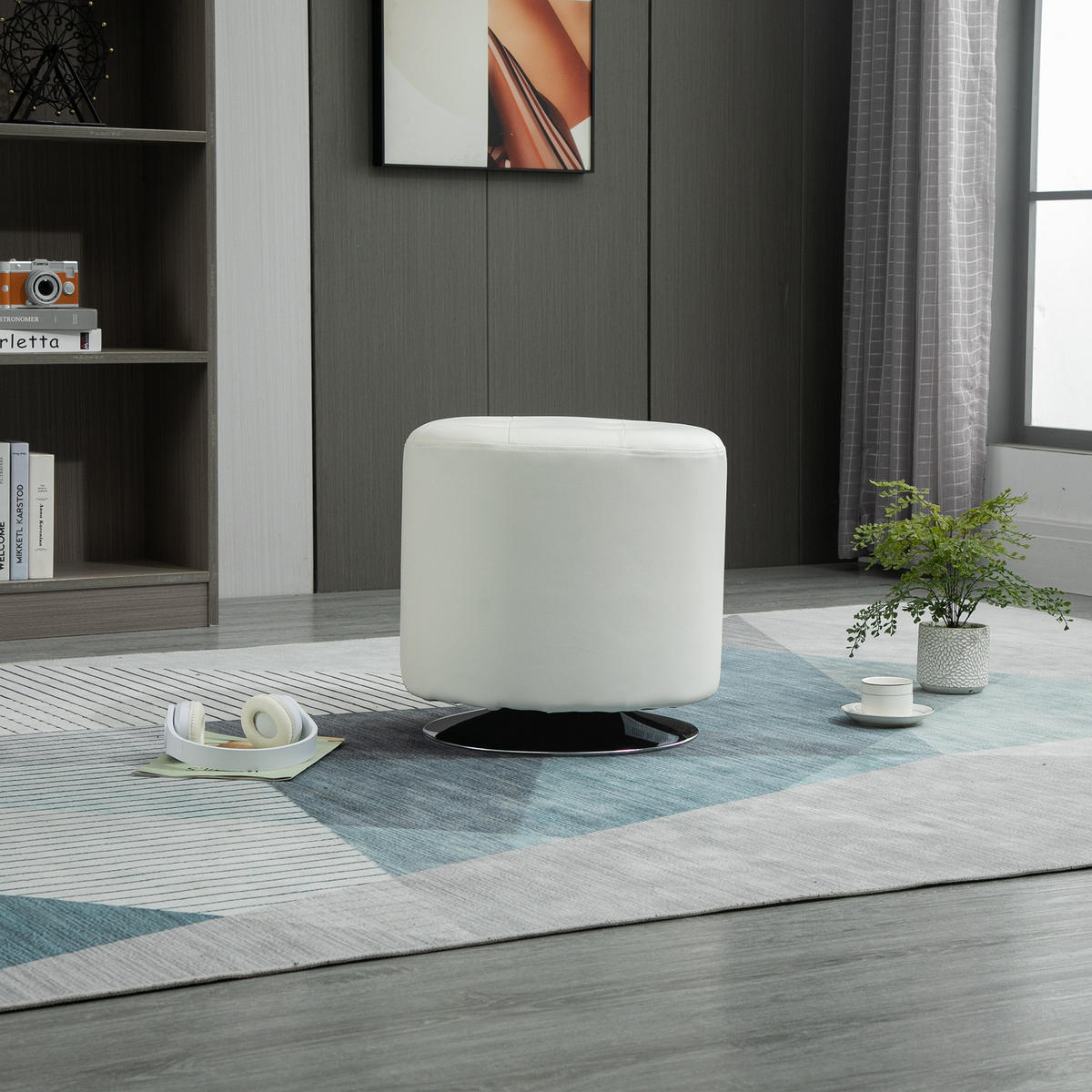 HOCKER DE-16452 360° drehbar mit PU-Polster Weiß - Weiß, Leder (45.5/44.5/45.5cm) - ComfortXL