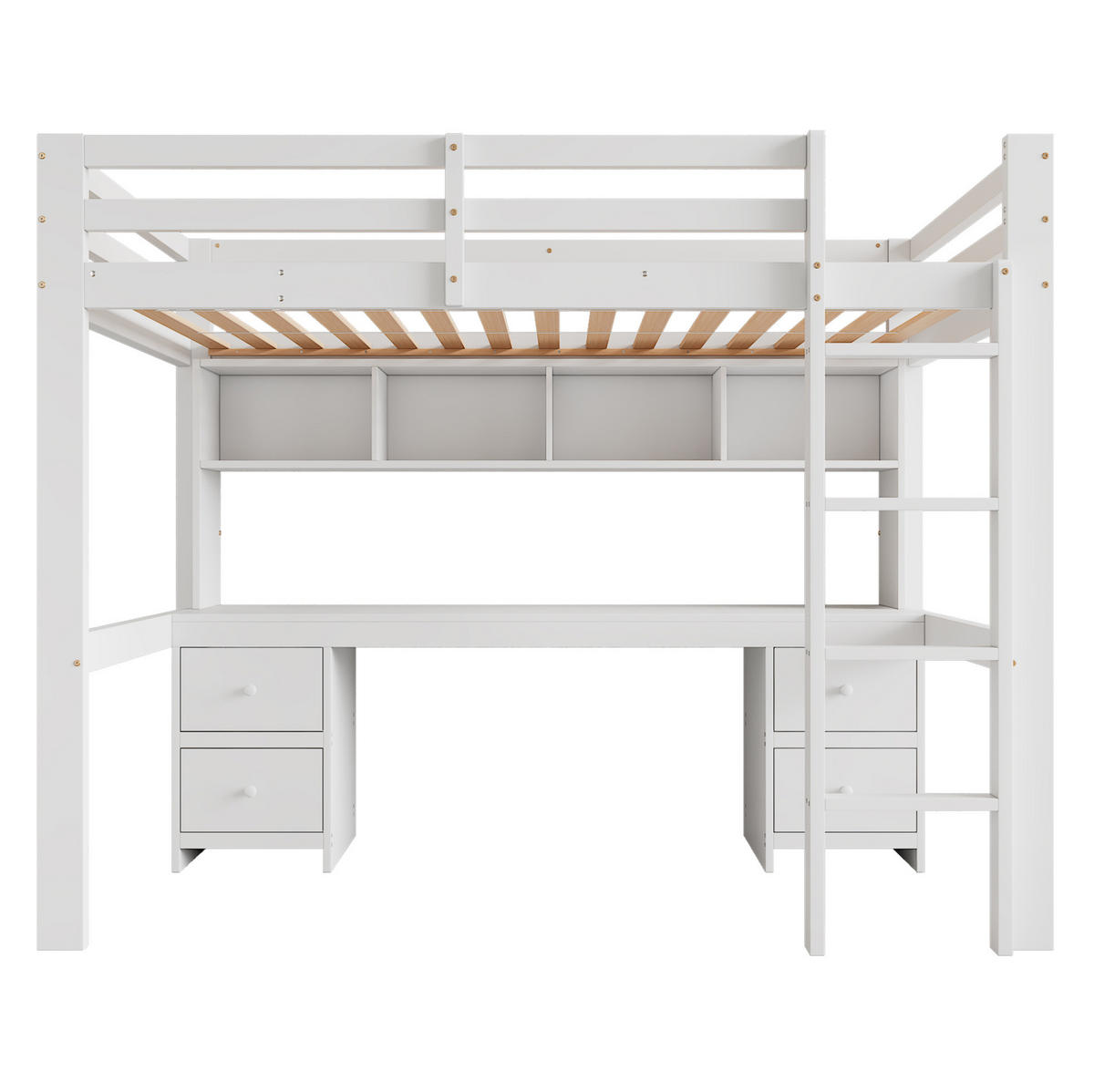 VISOKA postelja 90/200 cm bela z mizo in shranjevalnim prostorom iz bora in MDF - bela, les (90/200cm) - OKWISH