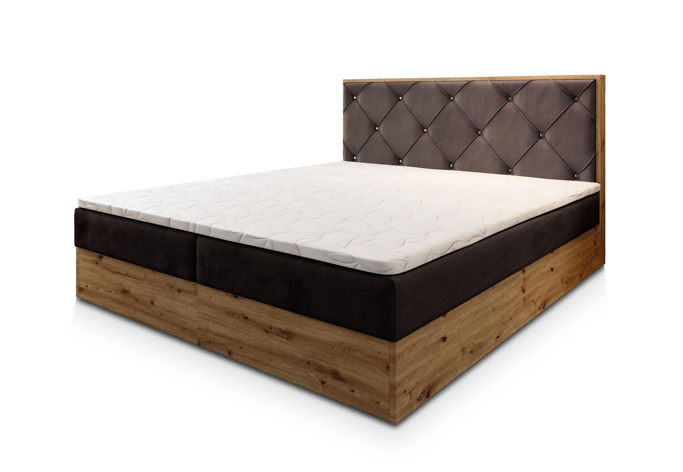 POSTEL BOXSPRING FOSCO 140x200 cm, s matrací a úložným prostorem, hnědá - hnědá, kompozitní dřevo/textil (140/200cm) - MASSENO