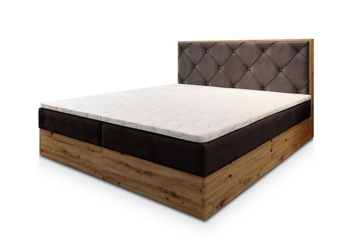 POSTEL BOXSPRING FOSCO 140x200 cm, s matrací a úložným prostorem, hnědá - hnědá, kompozitní dřevo/textil (140/200cm) - MASSENO