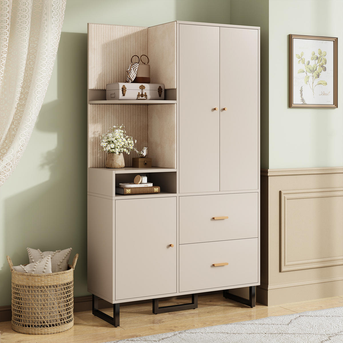 GARDEROBE 110x186cm gepolstert Schuhschrank Flur modern - Beige, Holzwerkstoff (38/186/110cm) - FLIEKS