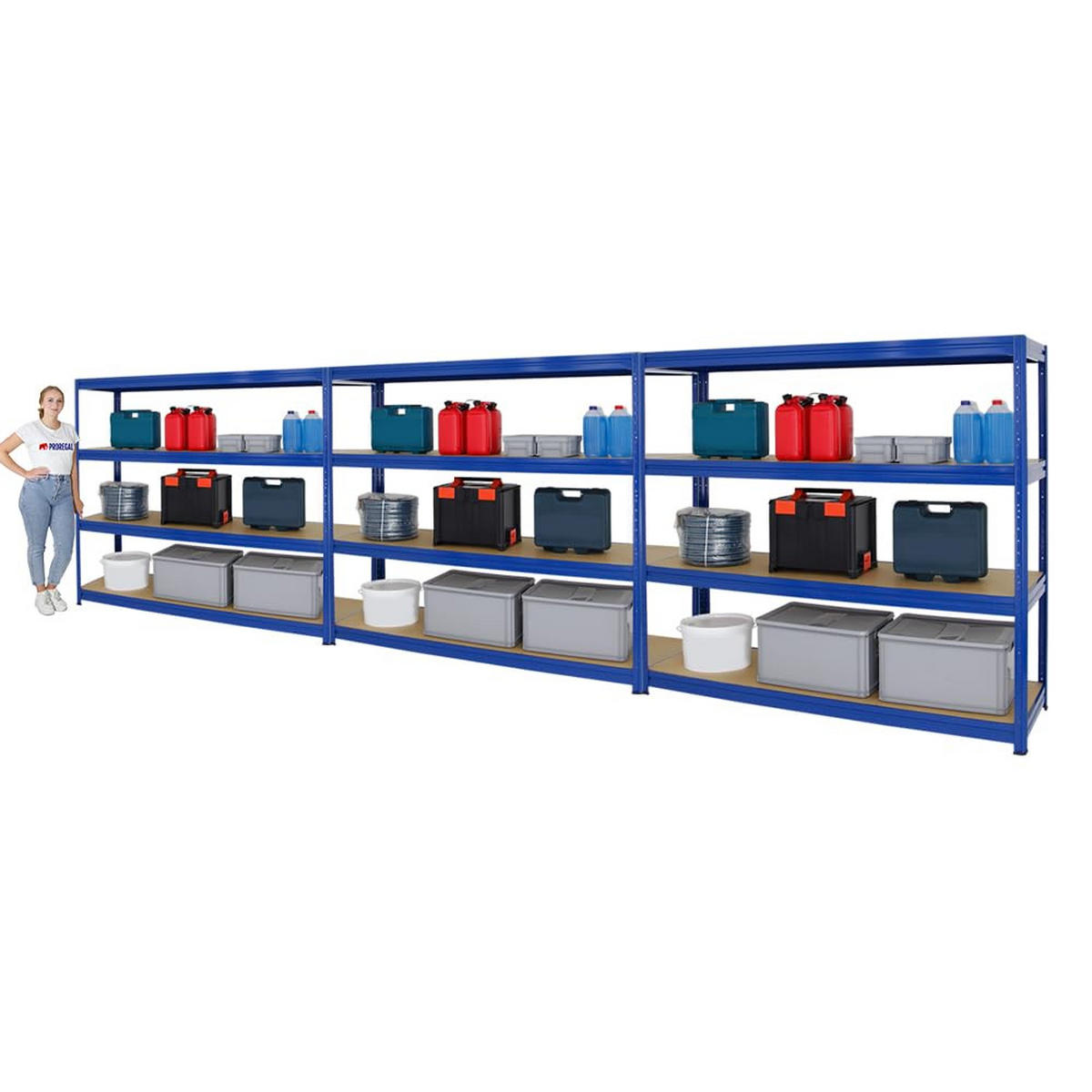 SCHWERLASTREGAL Dino 3er-Set mit 3x 180x180x60 cm Fachlast 500 kg Blau - Blau, Metall (540/180/60cm) - PROREGAL