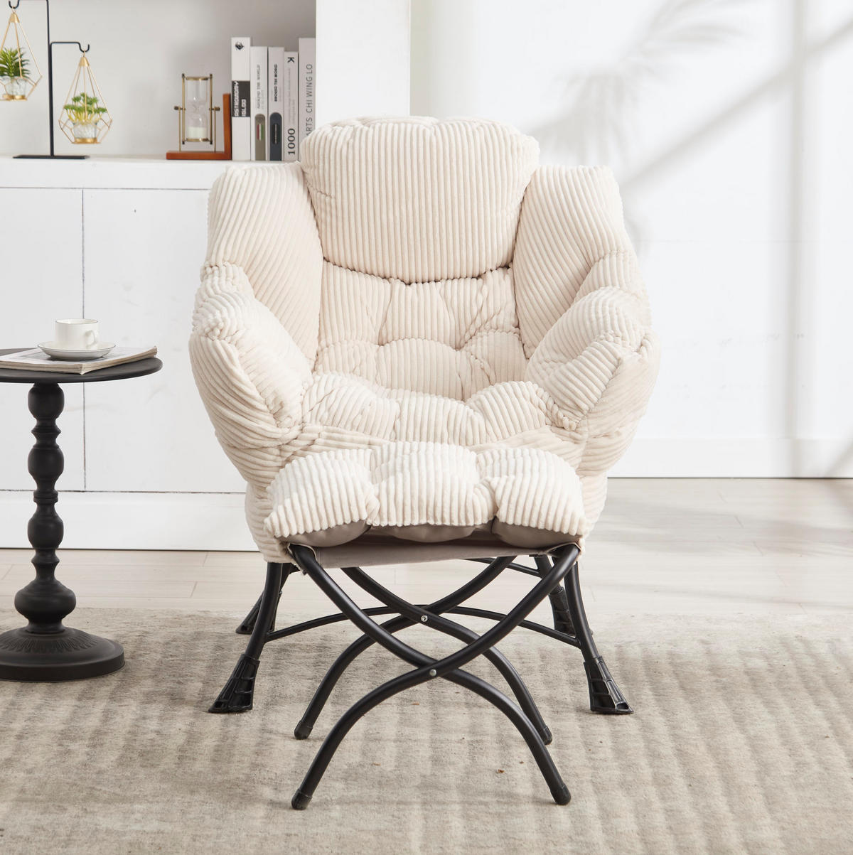 LOUNGESESSEL mit Hocker, Seitentasche Stahlgestell 69,9/64/95 cm Weiß - Weiß, Textil (69.9/95/64cm) - Redom