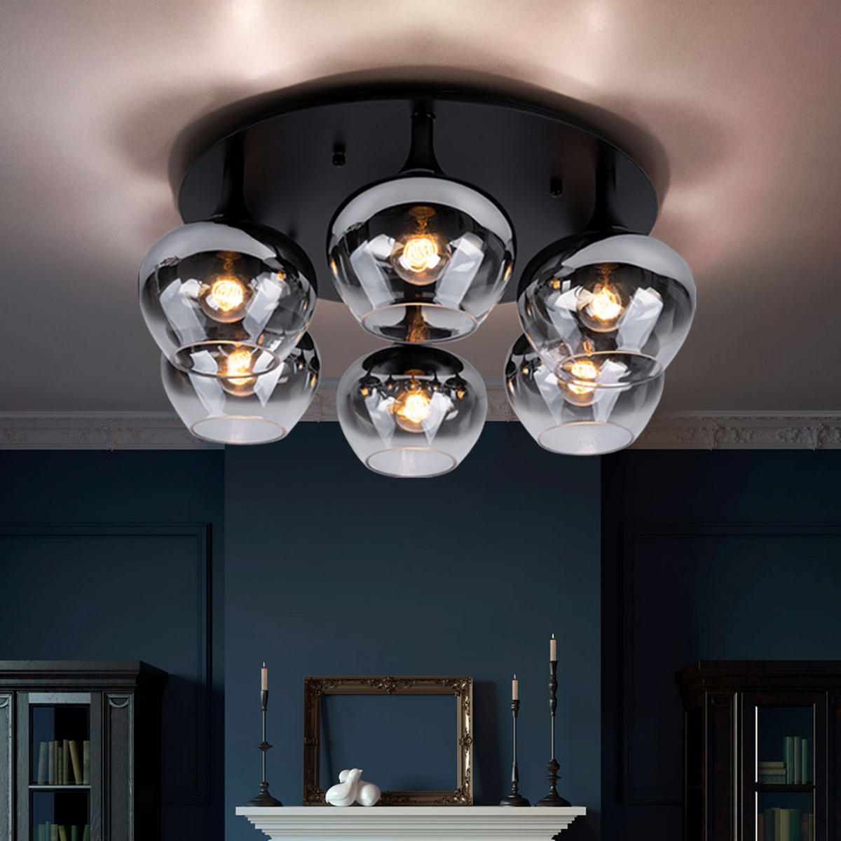 DECKENLEUCHTE Metall Schwarz Rauchglas - Schwarz, Glas (65/65/22.5cm) - Globo Lighting