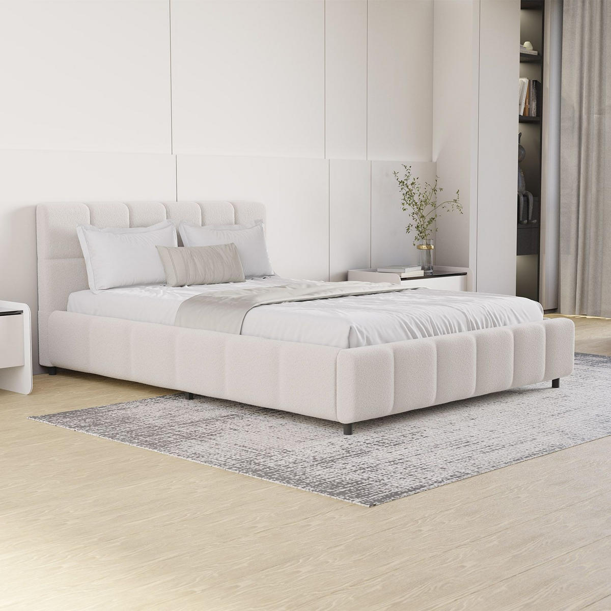 POLSTERBETT Florenz creme 140x200 cm - Creme, Holz (140/200cm) - Juskys