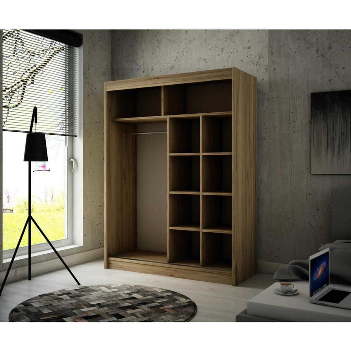 SCHWEBETÜRENSCHRANK Paco 150/215/61 2-türig eiche Craft Gold mit Spiegel - Eichefarben, Holzwerkstoff (150/215/61cm) - Beautysofa
