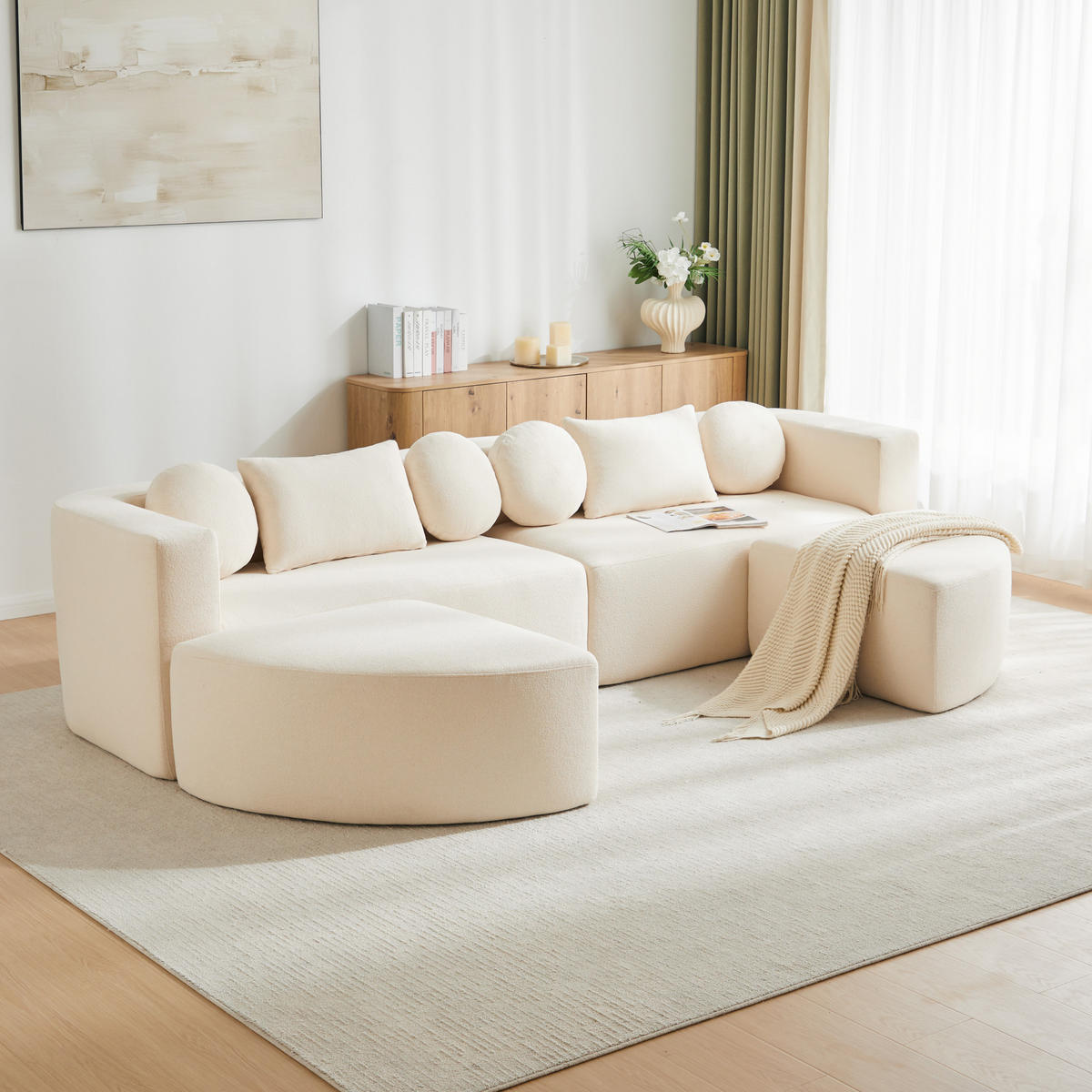 SCHLAFSOFA Beige Cloud Chenille modular 292cm Schlaffunktion - Beige, Textil (165/68/292cm) - FLIEKS