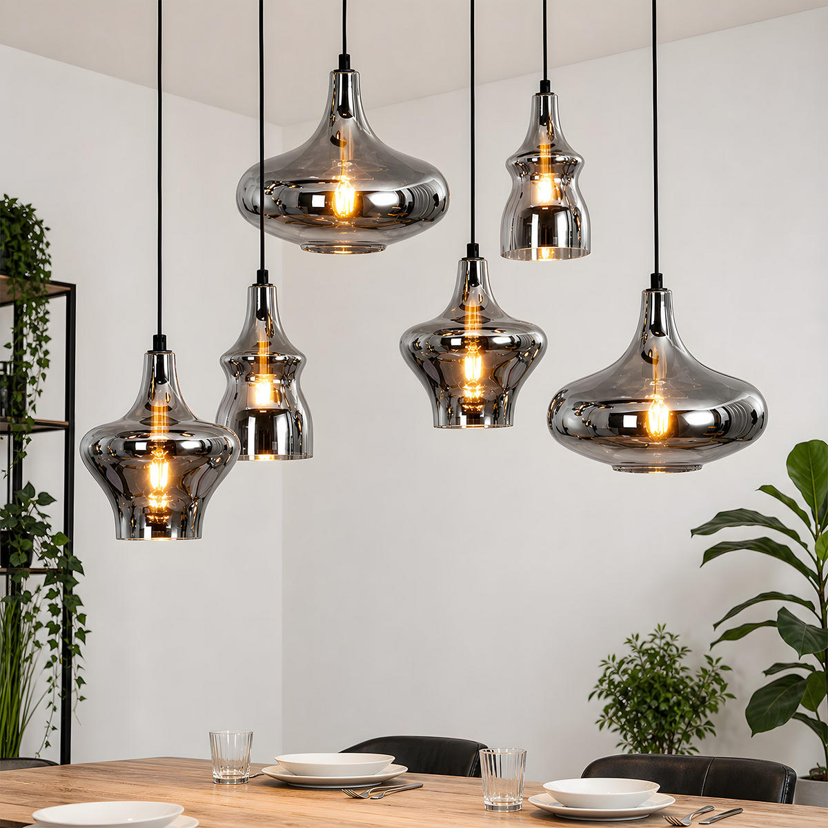 PENDELLEUCHTE Nythral 104/30/150 cm - Schwarz, Glas/Metall (104/30/150cm) - ZMH