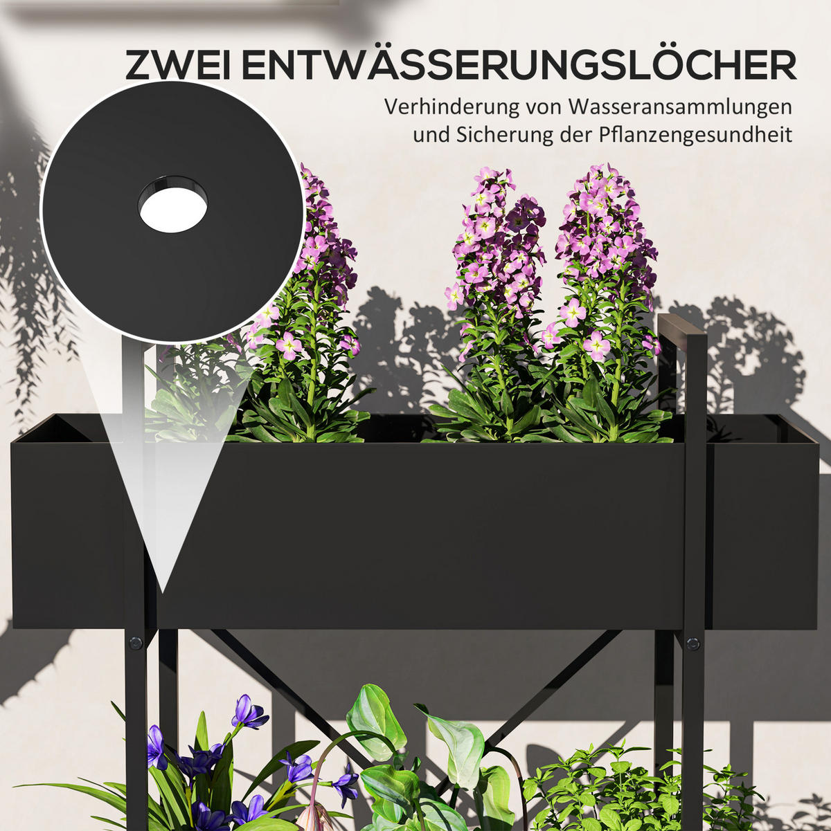 BLUMENSTÄNDER 60/25/70 cm aus Metall mit 2 Ebenen, Ablauflöchern und X-Rückenstruktur, Schwarz - Schwarz, Metall (25/70/60cm) - Redom
