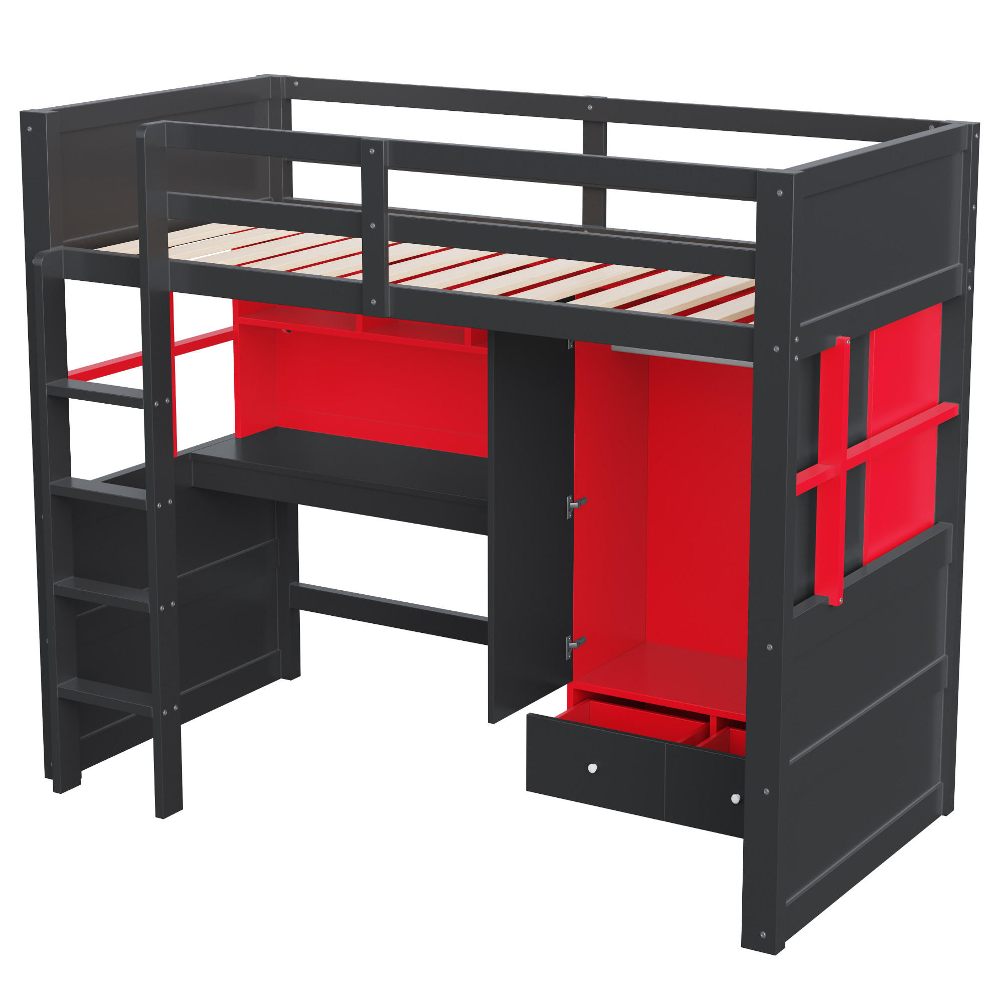 HOCHBETT 90/200 cm DE-32575 Gaming-Design mit LED Schwarz-Rot - Schwarz, Holz (90/200cm) - ComfortXL