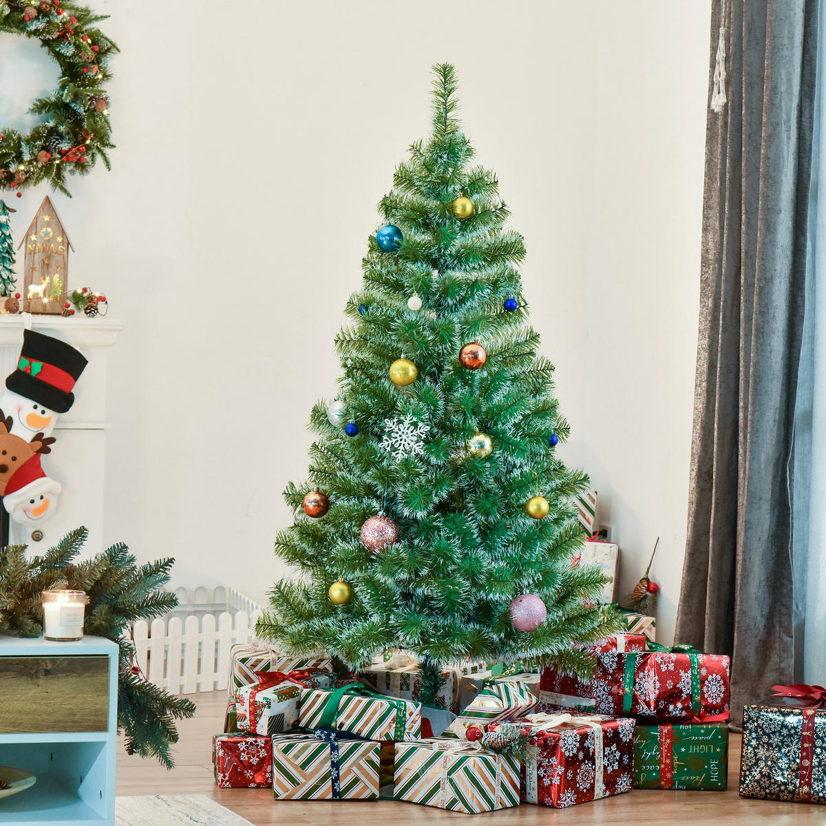 WEIHNACHTSBAUM Christbaum Kunsttanne Tannenbaum mit Beere Metallfuß PET - Grün, Kunststoff (150cm) - HOMCOM