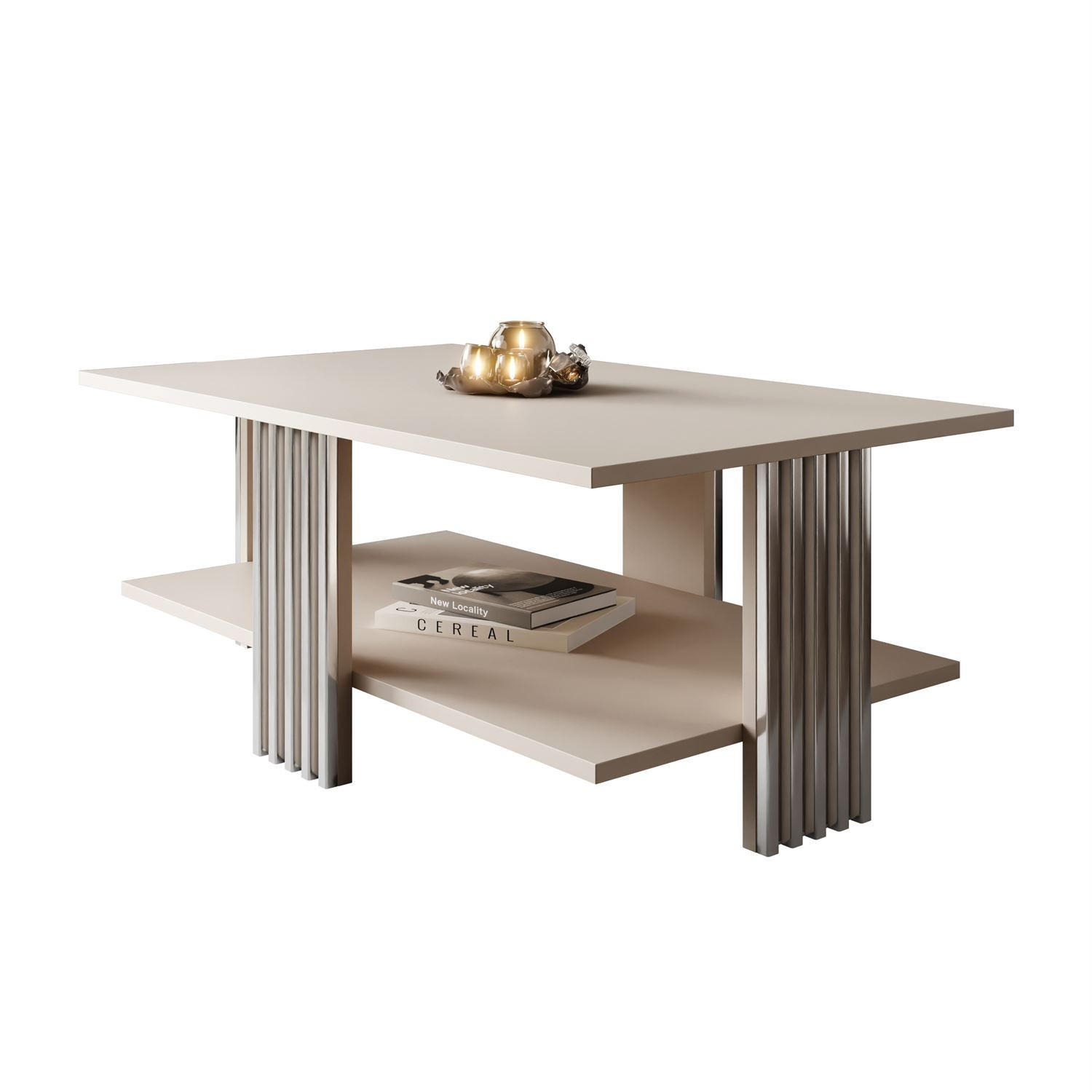 COUCHTISCH SAPHIRA SILVER mit Ablageboden, Kaschmir Matt - Kaschmir, Holzwerkstoff (60/100/40cm) - Lookway