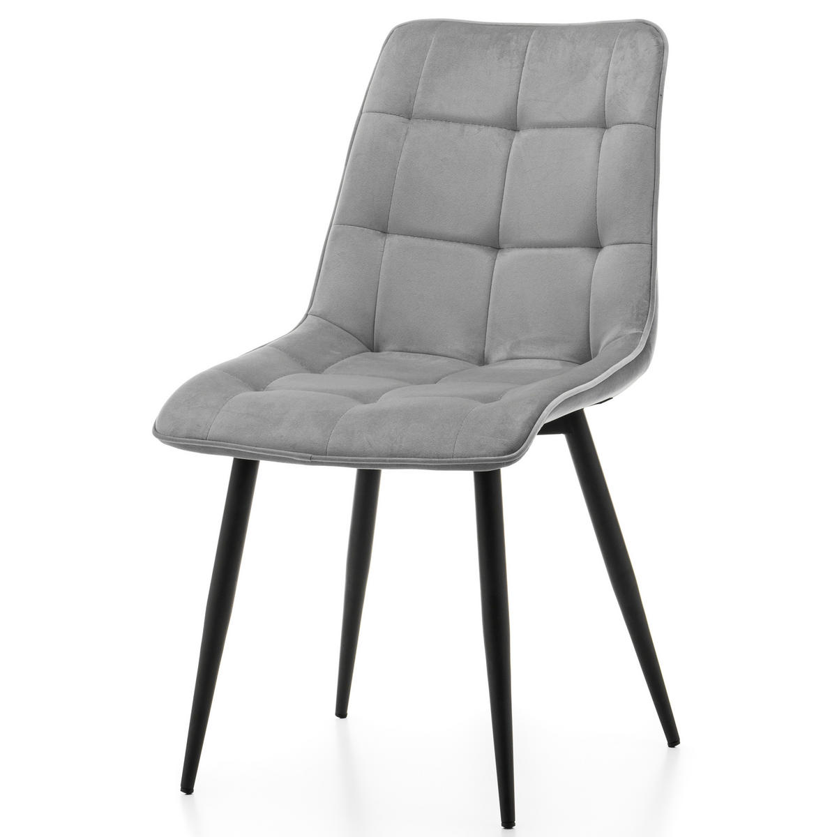 STUHL CHIC gespolsterter mit Steppung - hell grau - Samt Velours - Hellgrau/Schwarz, Metall (50/88/47cm) - NEW HOME