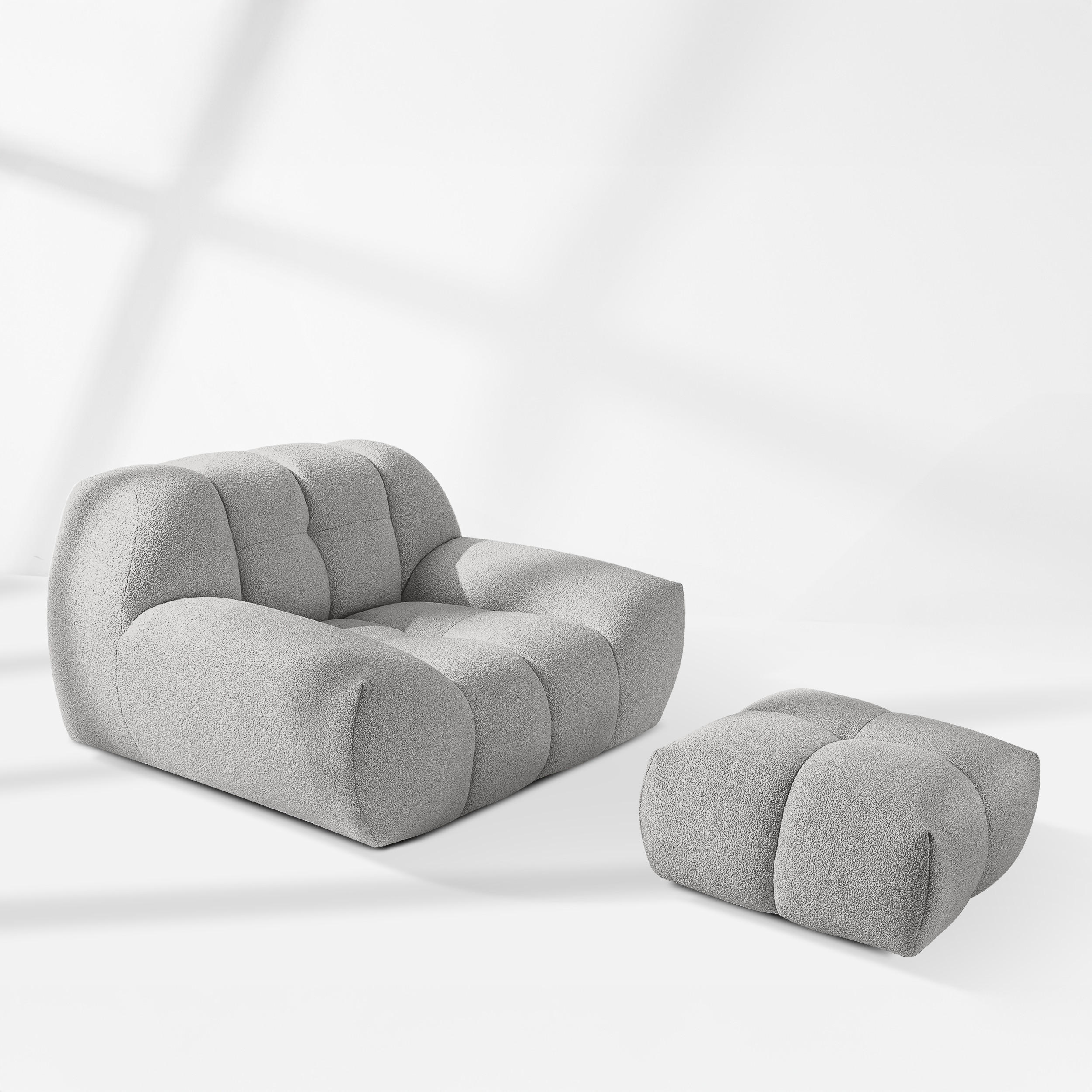 SESSEL VENA mit Pouf Bouclé, Hellgrau - Hellgrau, Holz/Textil (65/38/65cm) - KONSIMO®