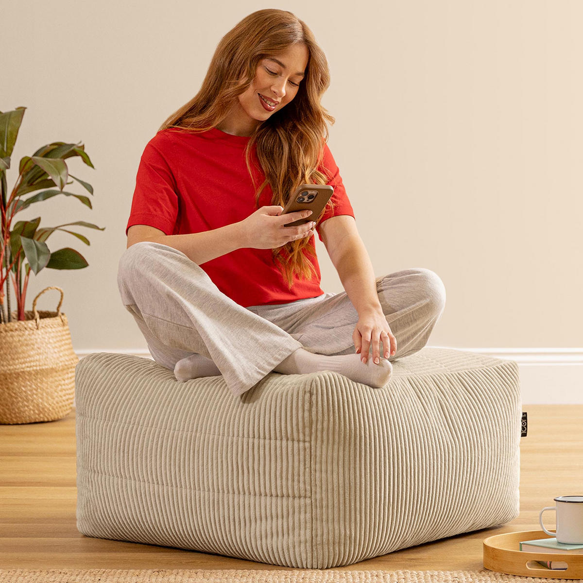 SITZSACK-HOCKER Noa modular Cord - Beige, Textil (75/70/78cm) - icon