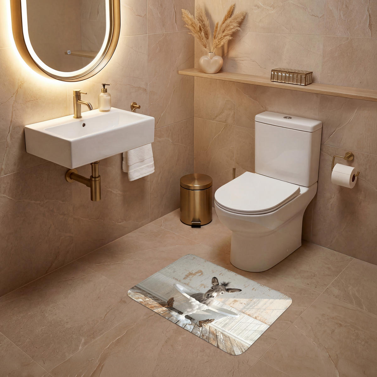 WC PŘEDLOŽKA Osel - Zvířata - Vana - Pěna 60x40 cm - krémová, textil/plast (60/1cm) - OnlyWow