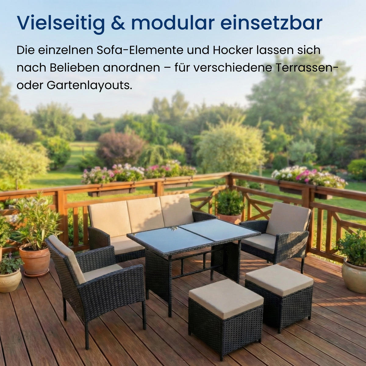 GARTENMÖBEL-SET mit 3-Sitzer Sofa, 2 Stühle, 2 Hocker mit graue Kissen - Grau, Metall - Home Collective