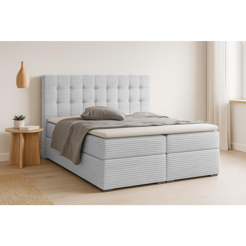 Thumbnail - Deine Möbel 24 Boxbett, Hellgrau, Holz, Holzwerkstoff, Textil, H3, 122x200 cm, Schlafzimmer, Betten, Boxspringbetten