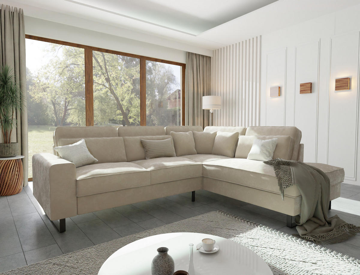 ECKSOFA Zuri Beige Samt - Beige/Schwarz, Holz/Kunststoff (290/231cm) - S-Style Möbel