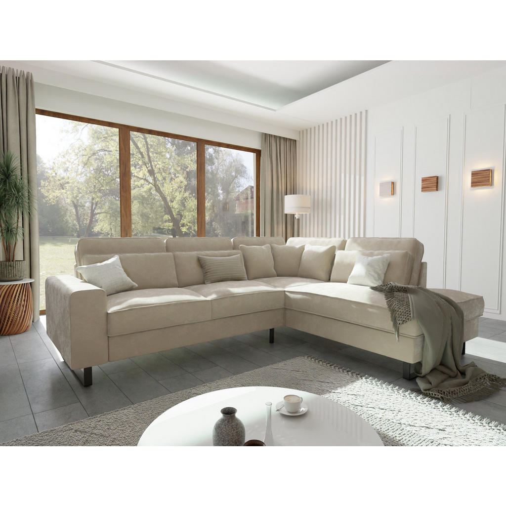 Thumbnail - S-Style Möbel Ecksofa, Beige, Textil, Echtholz,Buche, Birke, 6-Sitzer, Füllung: Silikon,Silikon, L-Form, Eckteil, Ottoma...