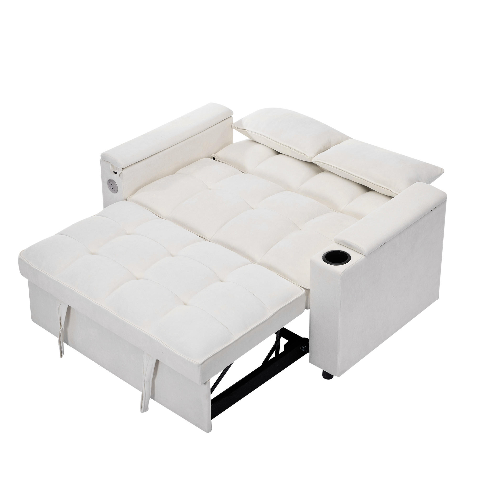 SCHLAFSOFA, Stoff mit USB-Anschluss & verstecktem Tisch, 140,5/74/82 cm, Beige - Beige, Textil (140.5/82/74cm) - Redom