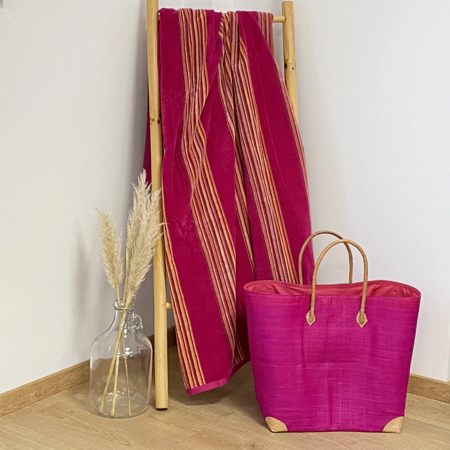 STRANDTUCH Frottee Velours Jacquard Milonga Fuchsia 140x180 400g/m² - Pink, Textil (140/180cm) - LE COMPTOIR DE LA PLAGE
