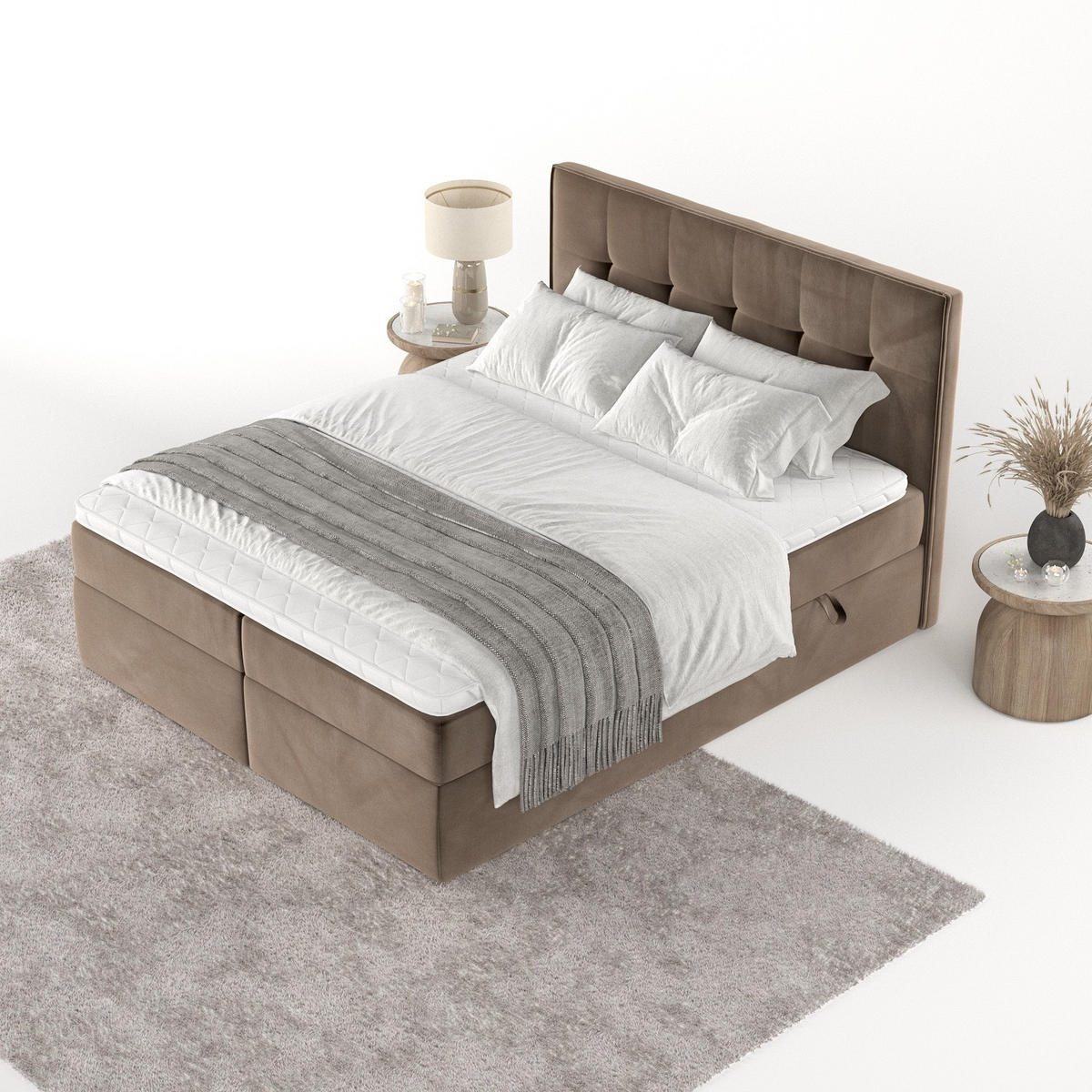 BOXBETT Mireo 140/200 cm Braun im Paros Stoff - Schwarz/Braun, Holz/Holzwerkstoff (140/200cm) - AltaBeds
