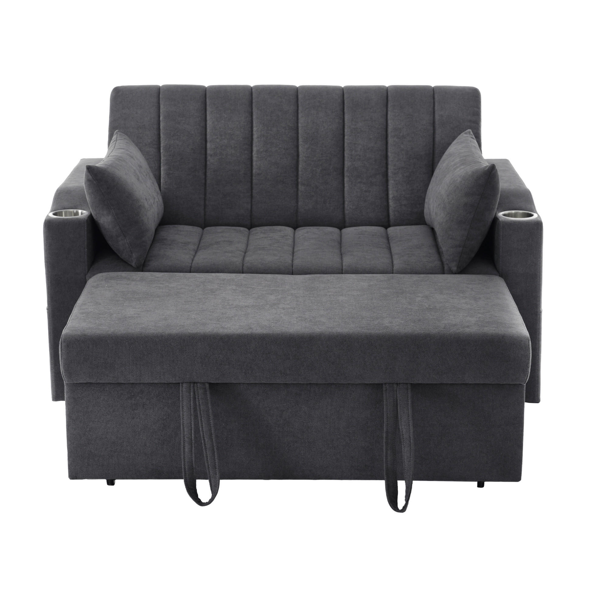 SCHLAFSOFA 2-Sitzer Baumwollstoff mit 3-fach verstellbarer Rückenlehne und Getränkehalter Grau 136/162/84 cm - Grau, Textil (84/136/162cm) - Redom