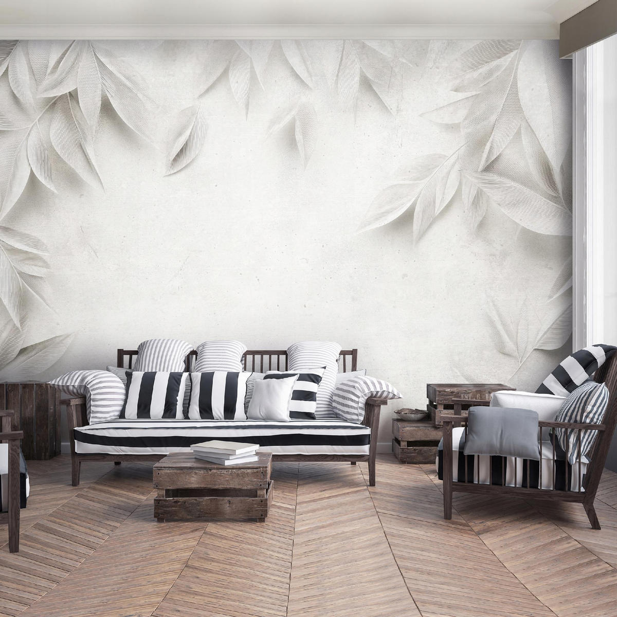 FOTOTAPETE Blätter Grau Vlies Tapete Wohnzimmer Schlafzimmer 400x280 - Grau, Papier (400/280cm) - Wallarena