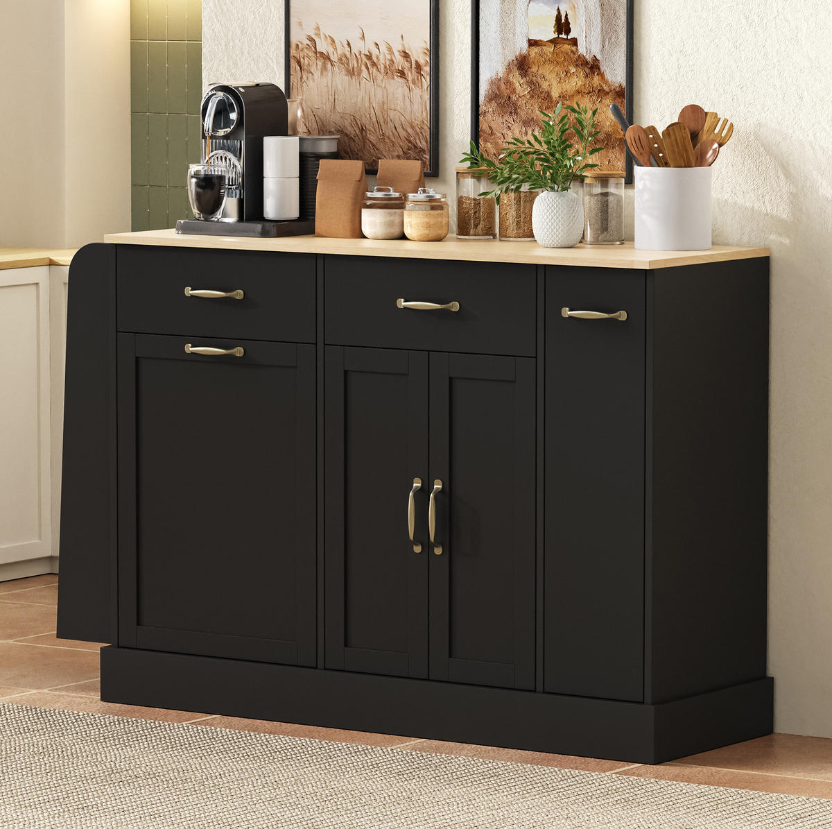 SIDEBOARD 133,5/40/86 cm Schwarz aus MDF mit Stauraum - Schwarz, Holzwerkstoff (40/86/133.5cm) - OKWISH