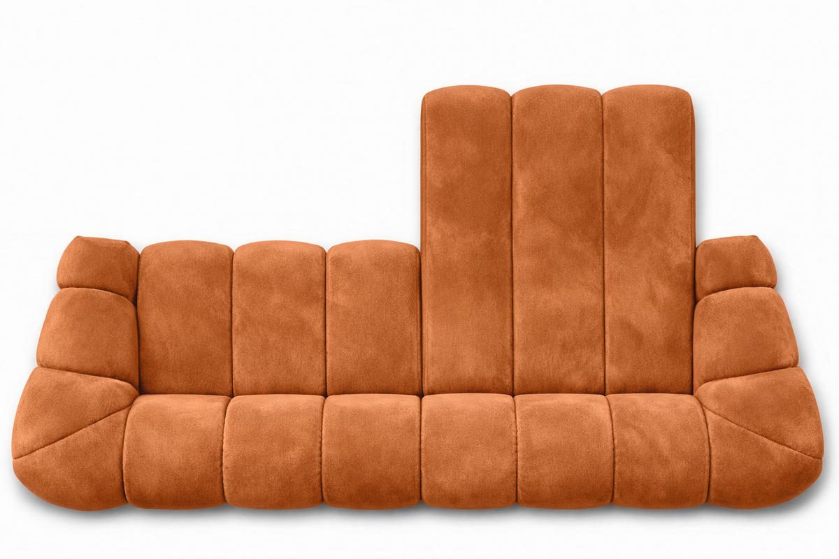 ECKSOFA Modulare L-Form, Veloursstoff Bluvel, Zimtfarbe, Rechts, CROISSANT L - Orange, Holz (305/190cm) - Kaiser Möbel