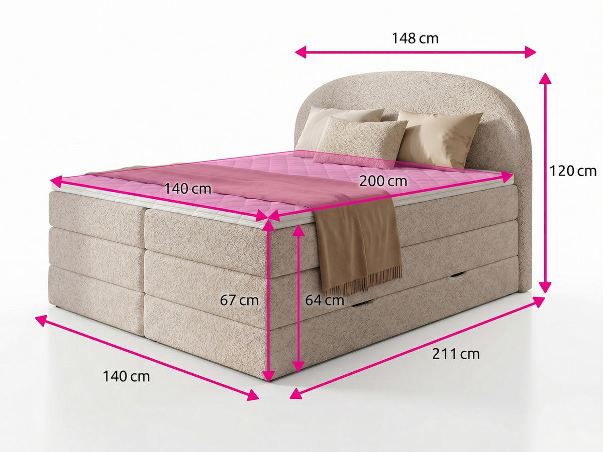 BOXSPRINGBETT Cloud Max - 140x200 -schwarz (Coral 60) - Schwarz, Holz/Holzwerkstoff (140/200cm) - Sofnet