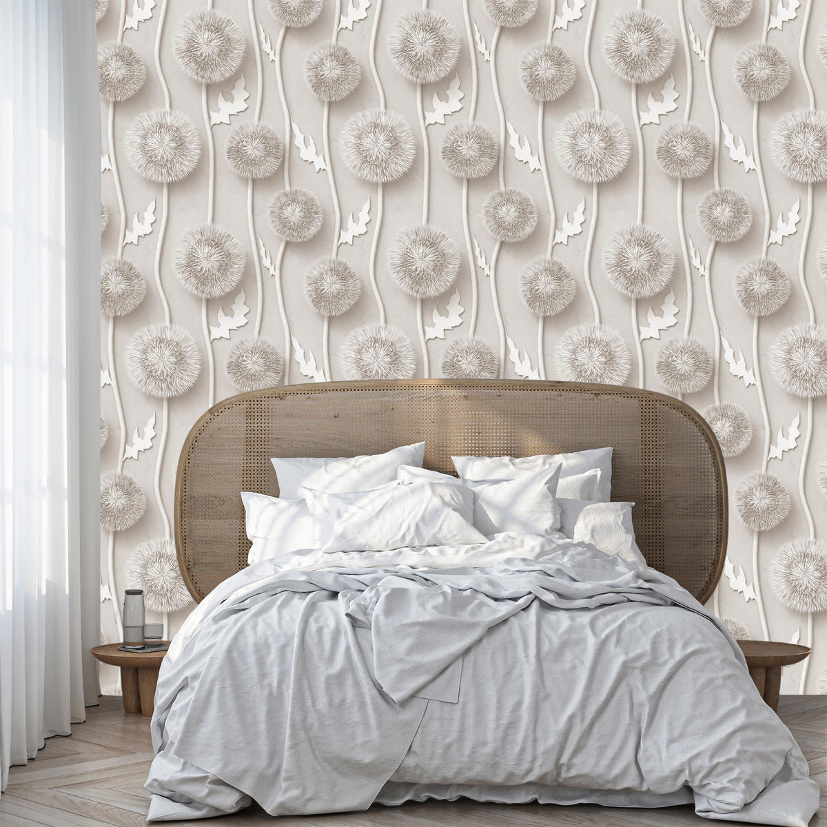 VLIESTAPETE Pusteblumen in 3D-Optik – Beige, Grau – 50x1000 cm - Beige/Grau, Papier (50/1000cm) - Muralo