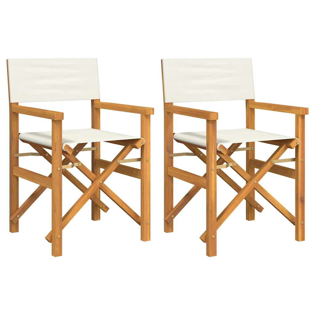 REGIESTÜHLE, Klappbar, 55/54/85 cm, aus Massivholz Teak, Crème, 2er-Set - Creme, Holz (54/85/55cm) - vidaXL