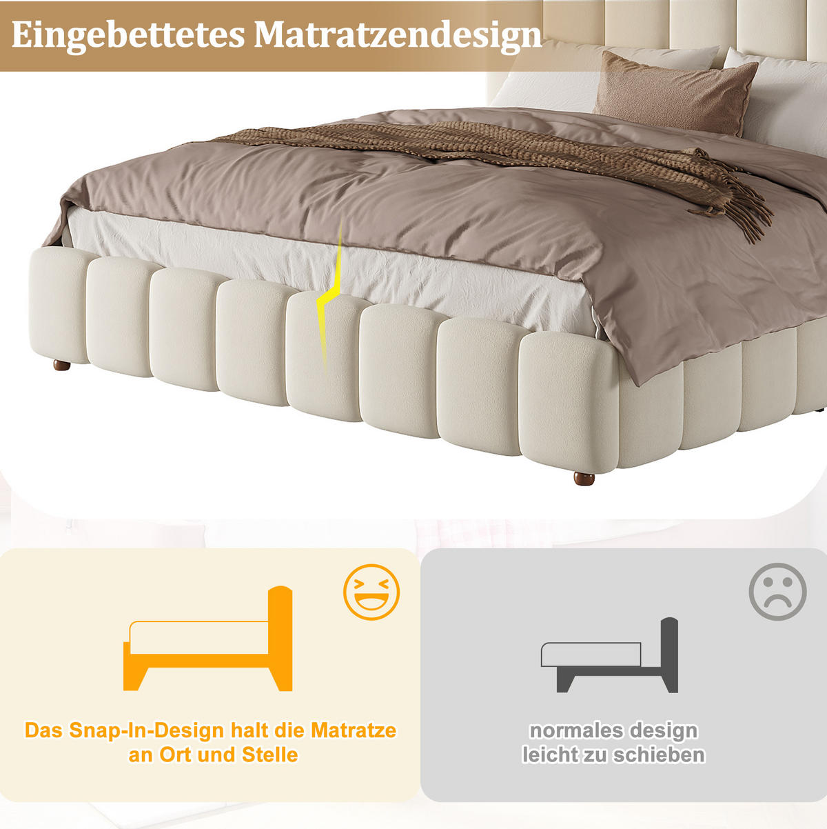 POLSTERBETT 180/200 cm in Beige mit Samtbezug und Stauraum - Beige, Textil (180/200cm) - Flora Grace
