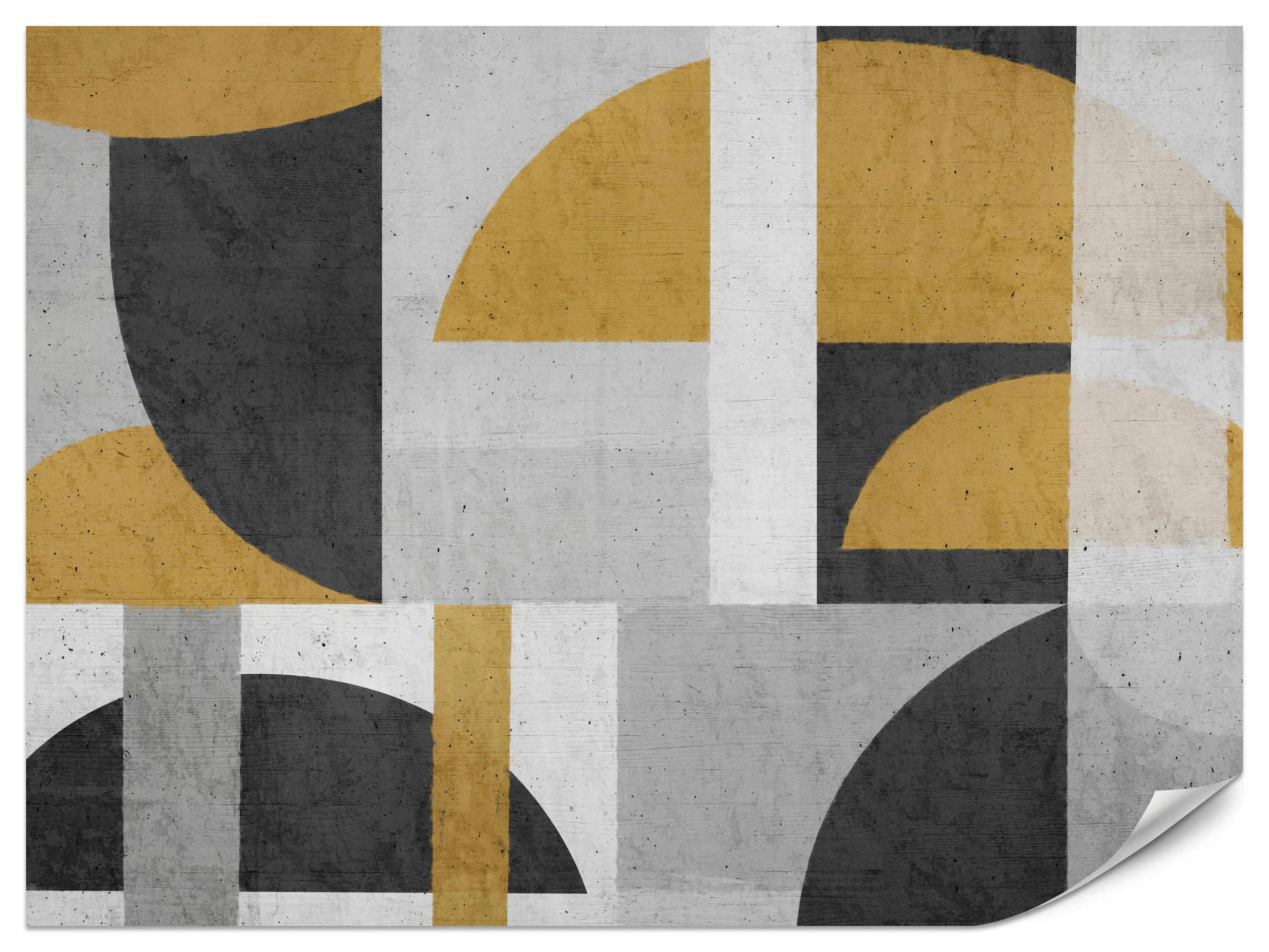 FOTOTAPETE für Wohnzimmer Abstrakte Geometrische Muster Formen 300x210 - Gelb/Schwarz, Papier (300/210cm) - Muralo