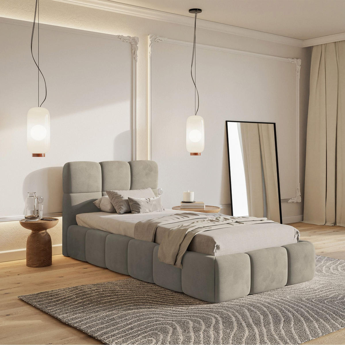 POLSTERBETT Cloudy Graubeige Samt, Bettkasten & Lattenrost, 90x200 cm - Taupe/Schwarz, Kunststoff/Textil (90/200cm) - Selsey