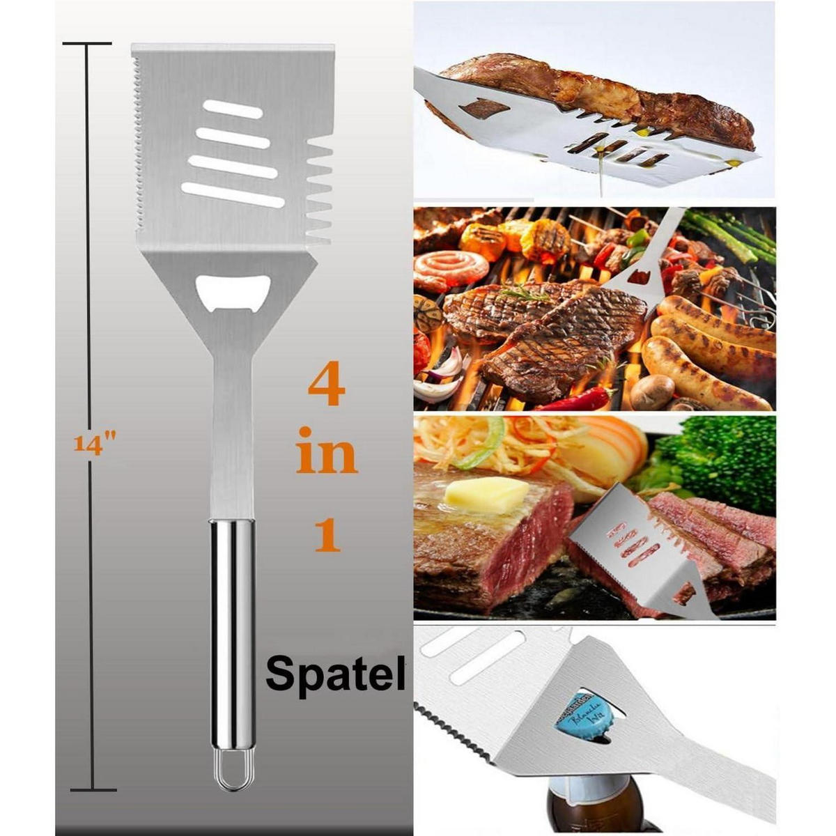 GRILLBESTECK Set 20-teilig Edelstahl mit Schürze und Koffer - Multicolor, Metall (38.3cm)