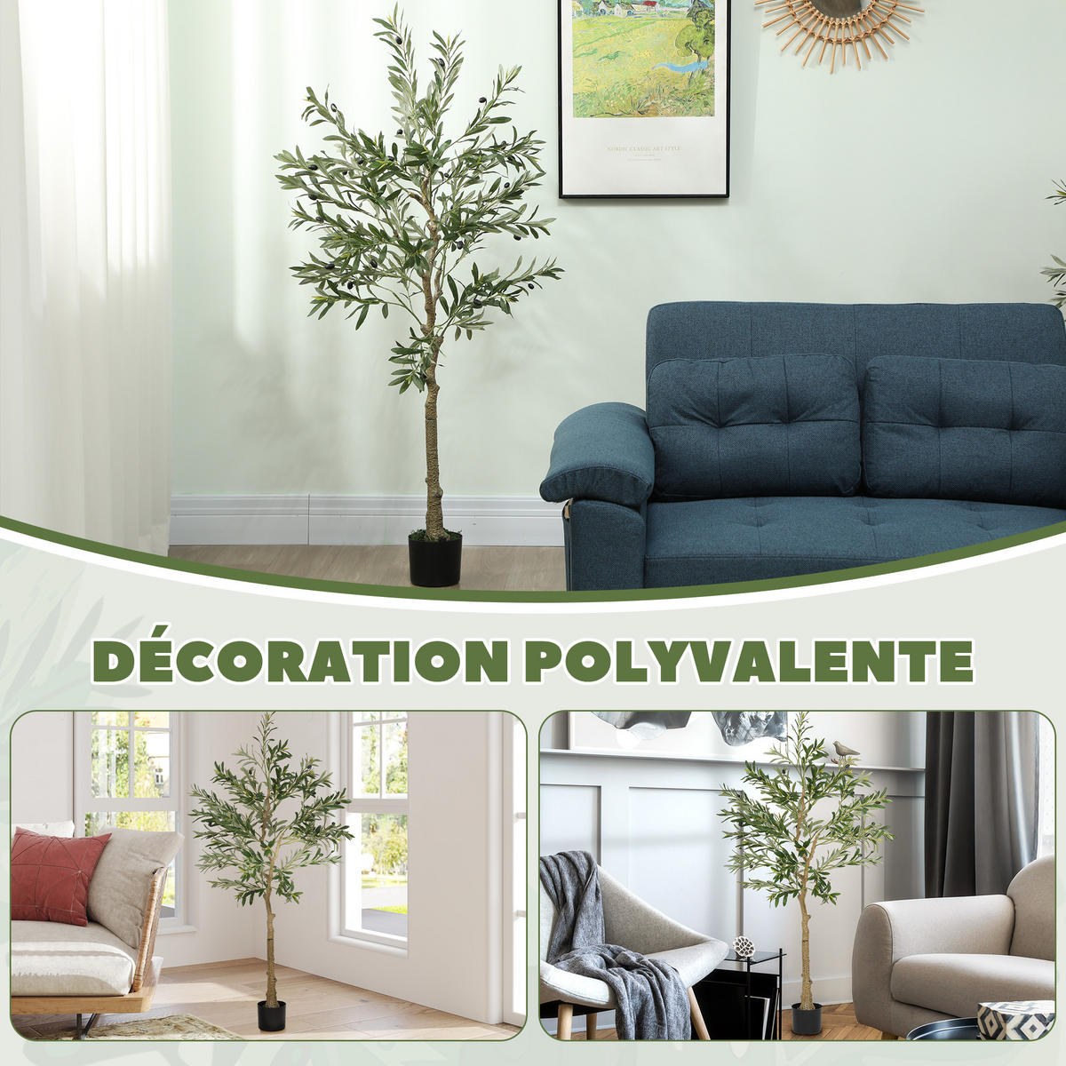 KUNSTPFLANZE, Künstlicher Olivenbaum 150 cm, für Zuhause, Büro, Wohnzimmer & Schlafzimmer, dekorativ - Multicolor, Kunststoff (150cm) - FORIOUS