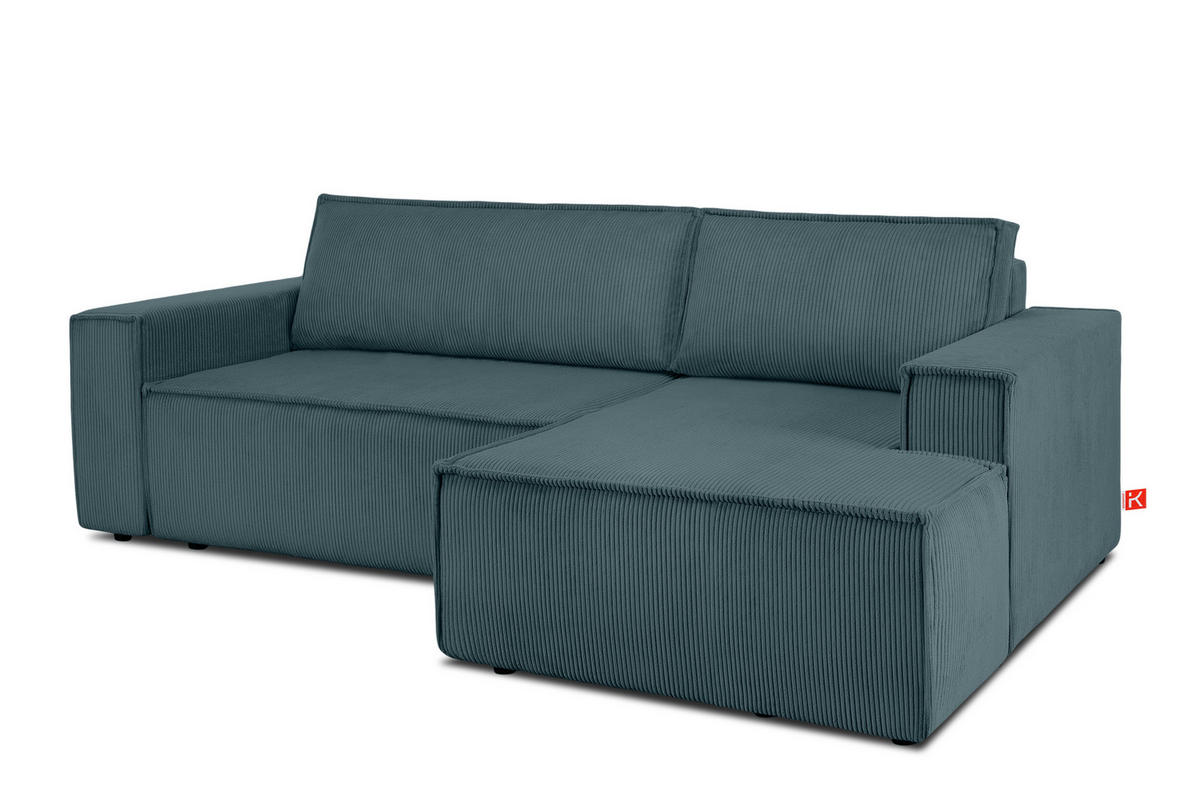 ECKSCHLAFSOFA-RECHTS NAPI in Pet Friendly Cord-Stoff, blau - Blau/Schwarz, Textil (262/148cm) - KONSIMO®