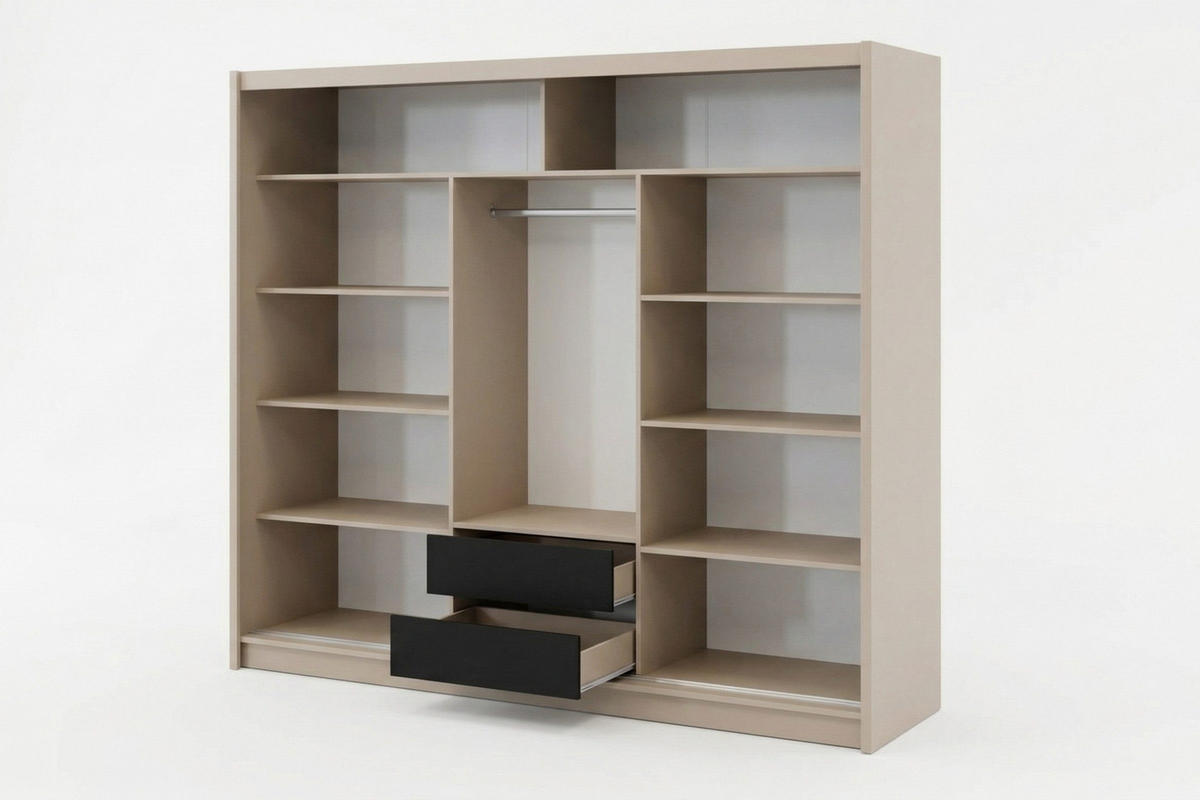 SCHWAEBETÜRENSCHRANK NEW YOURK LUX 250/215/61 cm in Kaschmir mit Lamellen und Spiegel - Kaschmir, Holzwerkstoff (250/215/61cm) - Deine Möbel 24