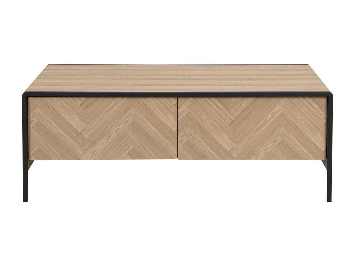 COUCHTISCH mit 2 Schubladen - MDF & Stahl - Holzfarben hell & Schwarz - TUMACO - Naturfarben, Holz (110/63/40cm) - Vente-Unique
