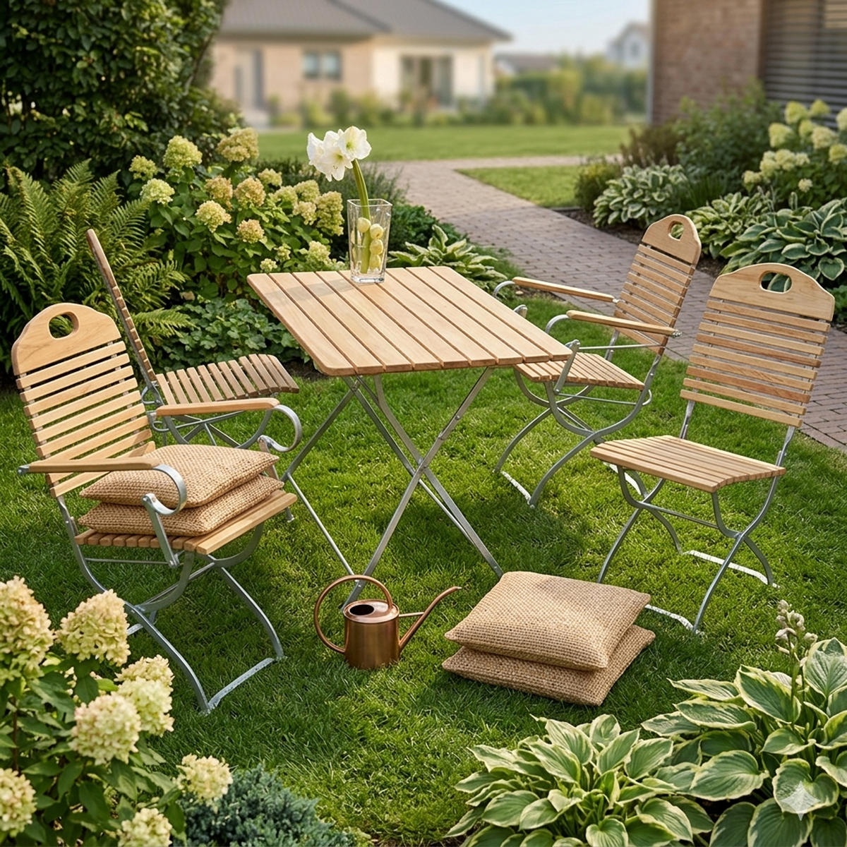 GARTEN-GARNITUR Bad Belzig 5-teilig aus Robinienholz, Stahlgestell Verzinkt - Braun, Holz - TPFGarden
