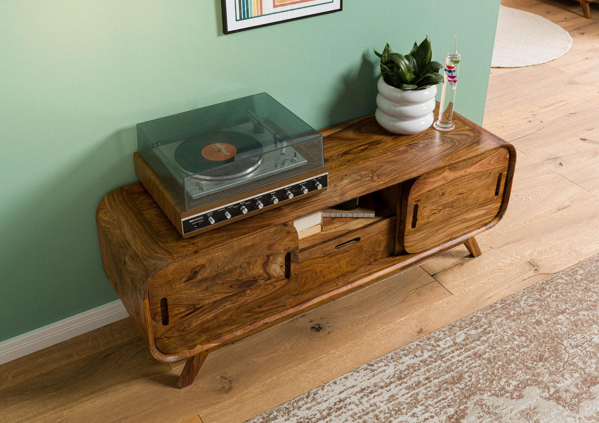 TV-BOARD Sheesham 134x40x48 hellbraun lackiert MAILAND #125 - Braun, Holz (134/48/40cm) - Massivmoebel24