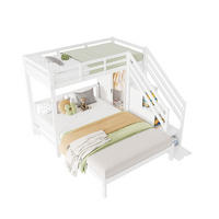 ETAGENBETT 90/200 cm + 140/200 cm in Weiß mit Kleiderschrank und Stauraumtreppe - Weiß, Holz - BEAOK