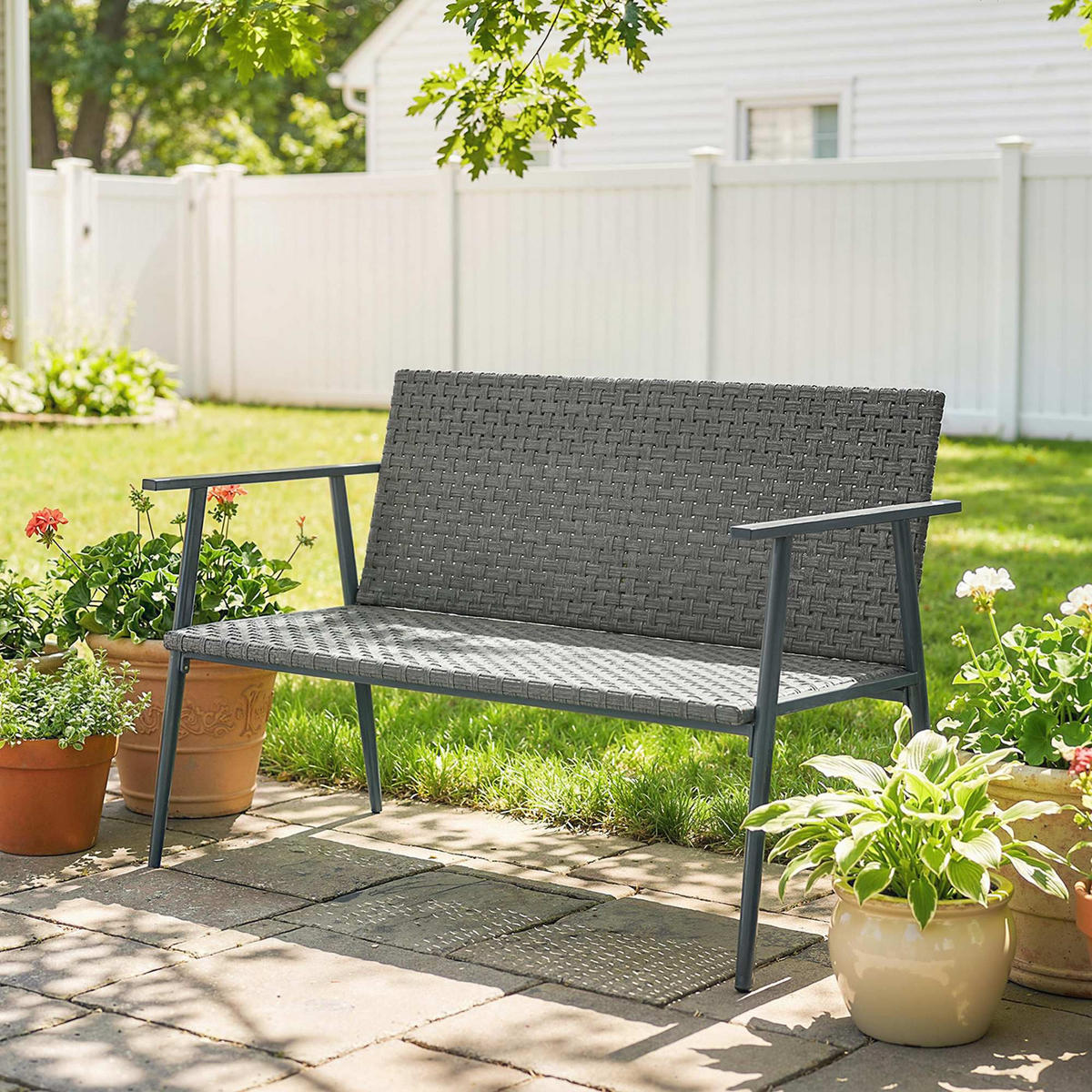 GARTENBANK 2-Sitzer DE-13690 mit Armlehnen & verstellbaren Füßen Grau - Grau, Metall (110/78/58cm) - ComfortXL