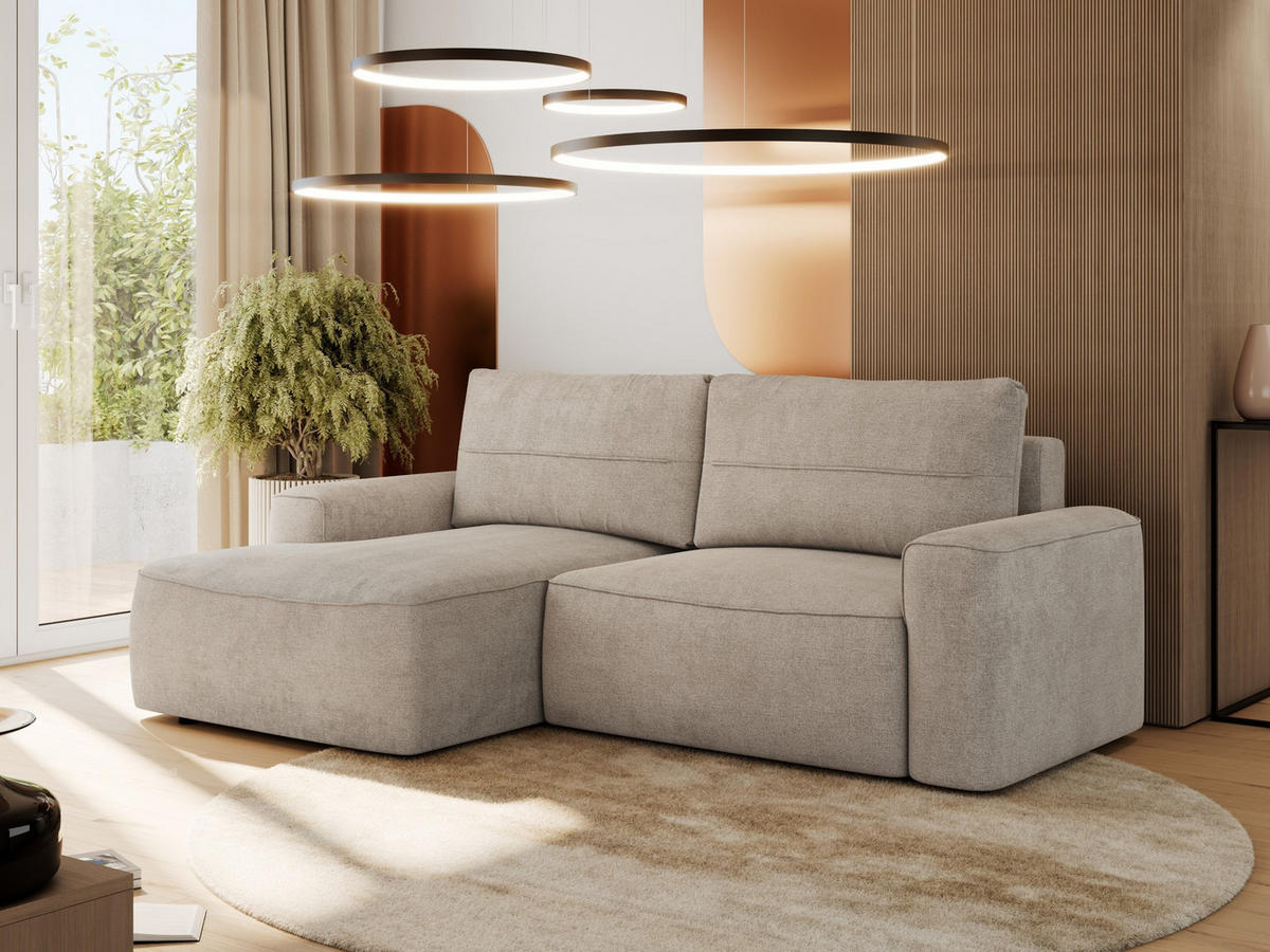ECKSOFA BELLUNO L Beige Strukture - Links - Beige/Schwarz, Textil (144/233cm) - MKS