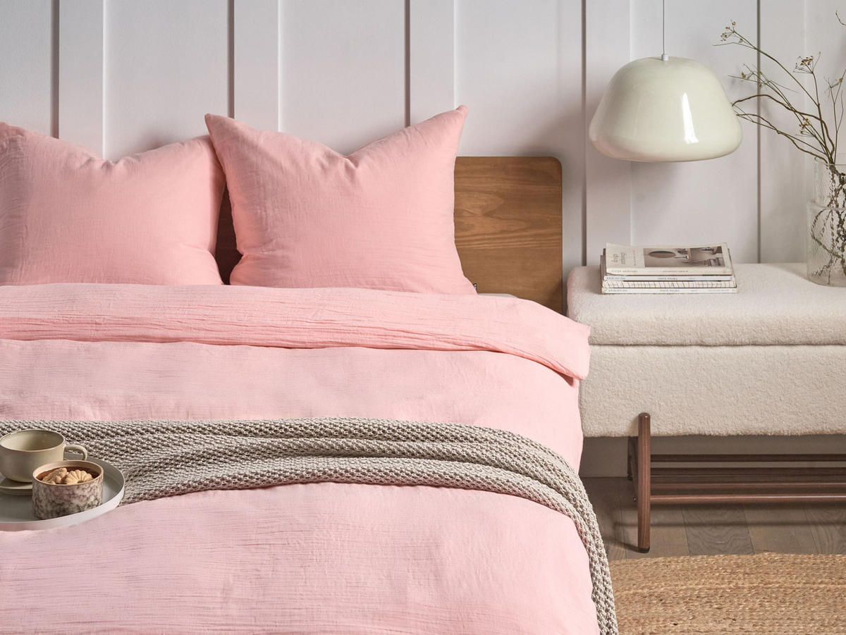 BETTWÄSCHE-SET 150/200 cm Baumwollmusselin Pastellrosa Sumner - Pink, Textil (150/200cm) - Beliani